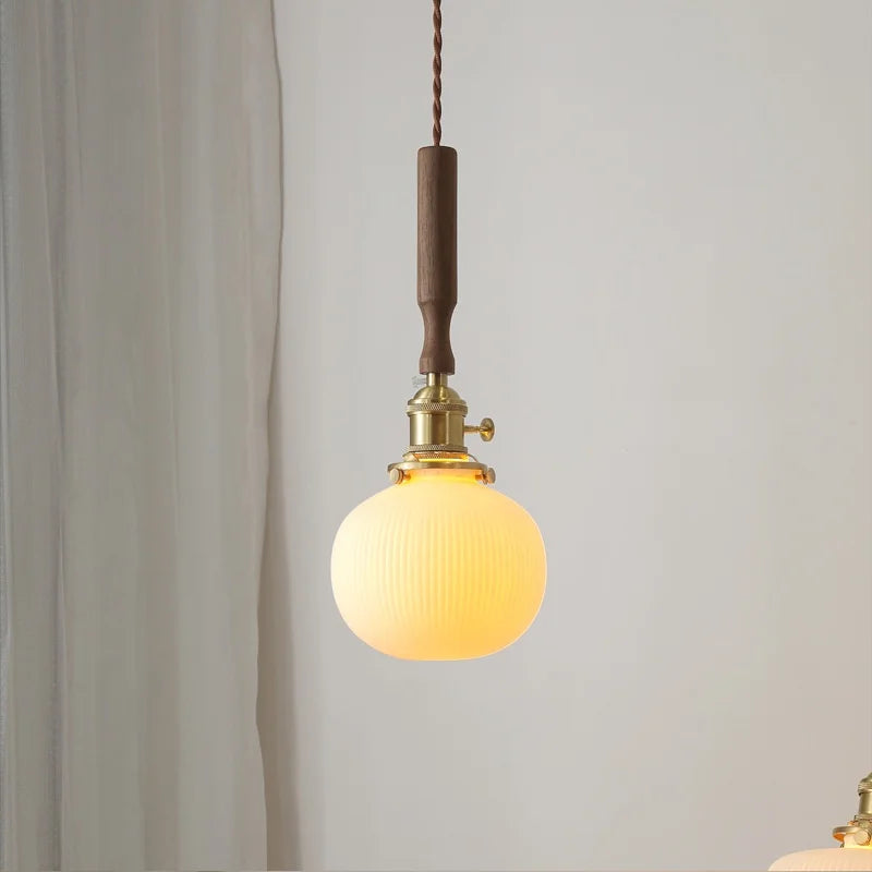 DecorBites™ Ceramic Walnut Copper LED Pendant Light Chandelier for Bedroom Living Room