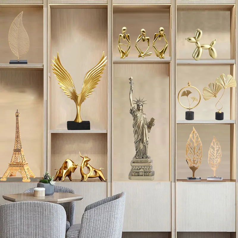 Estatua abstracta de resina dorada, hecha a mano, para decoración de sala de estar o escritorio de oficina - DecorBites™