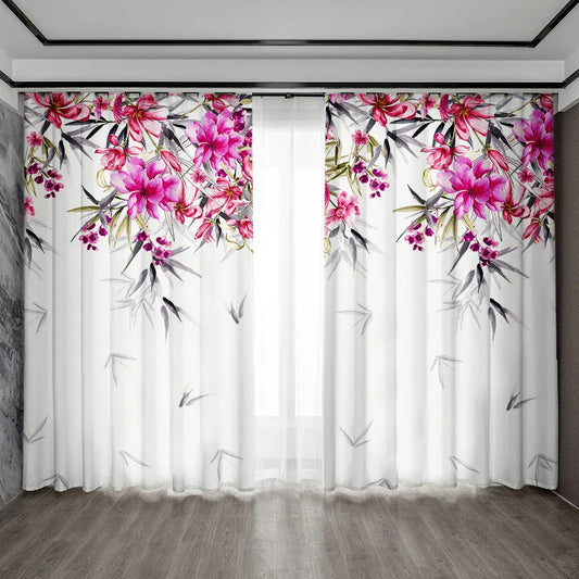 Decobites Floral Curtains with Rod Pockets for Home Decor in Kitchen, Living Room