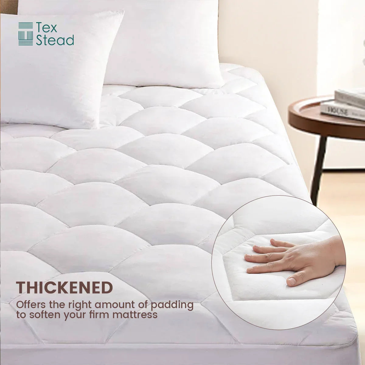 Decobites Hexagon Mattress Pad: Ultra Soft Deep Pocket Quilted Topper Cover.