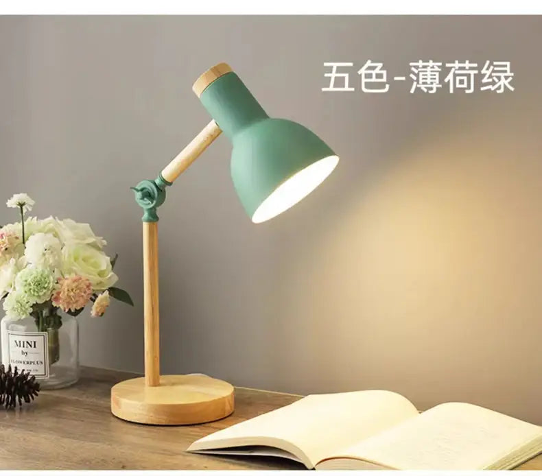 DecorBites™ Creative Nordic Table Lamp Wooden Art LED Turn Head Simple Bedside Desk Light/Eye Protection