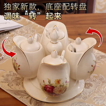 DecorBites™ Ceramic Seasoning Set with Rotatable Spice Jar, Modern Kitchen Accessories