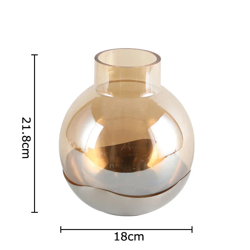 DecorBites™ Amber Glass Vase Desk Decoration Round Floral Room Decor