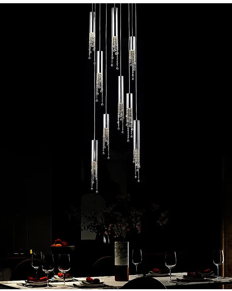 DecorBites™ Luxury Chrome Crystal LED Chandelier for Staircase