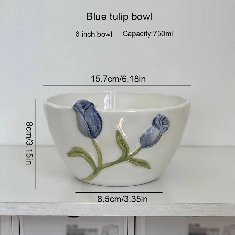 Taza de café de cerámica DecorBites™ con tulipán en relieve 3D - Taza de flor irregular hecha a mano
