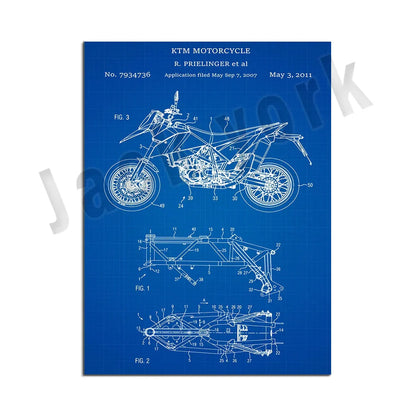 DecorBites™ Dirt Bike Patent Blueprint Poster Canvas Wall Art