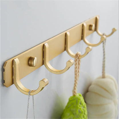 DecorBites™ Brushed Gold Aluminum Robe Hooks Set of 4 - Bathroom & Kitchen Hangers