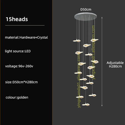 Lámpara de araña de cristal DecorBites™ para escalera: Iluminación moderna de lujo nórdico para salón