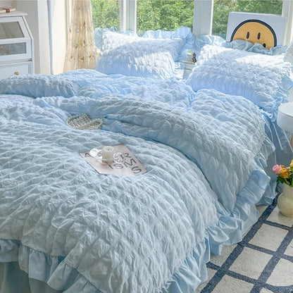 Conjunto de Ropa de Cama Suave de la Princesa Coreana Decorbites™, Algodón Lavable en Color Sólido, Colección de Cubrecama