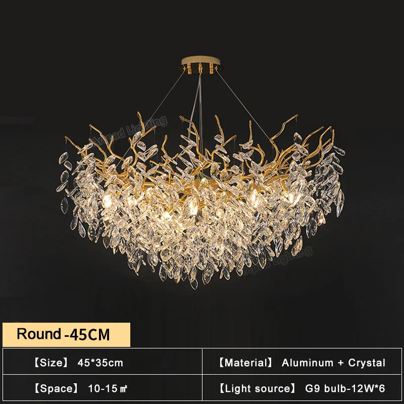 DecorBites™ Gold Crystal Chandeliers for Dining Room Branch Hanging Lamp Large Lighting