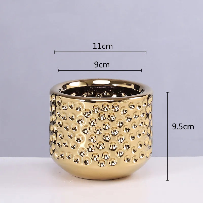 DecorBites™ Gold Ceramic Flower Pot Succulent Vase Terrarium Plant Pots for Home Balcony Decor