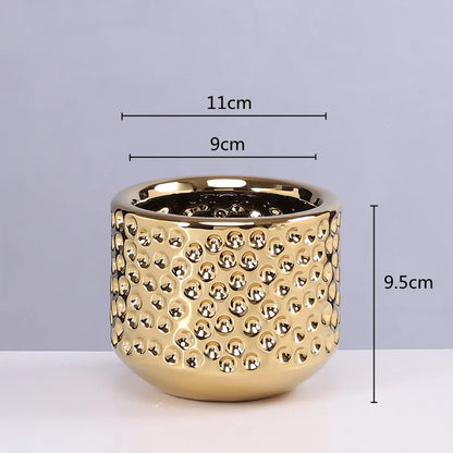 DecorBites™ Gold Ceramic Flower Pot Succulent Vase Terrarium Plant Pots for Home Balcony Decor