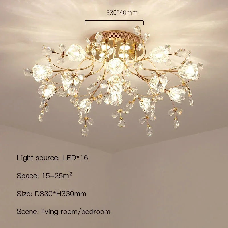 DecorBites™ Glass Flower Chandelier Ceiling Lamp - Nordic Crystal Branch Tree Lighting for Living Room and Bedroom