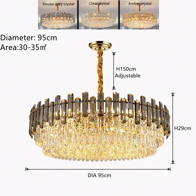 Gold Crystal Ceiling Chandelier Amber DIA95cm