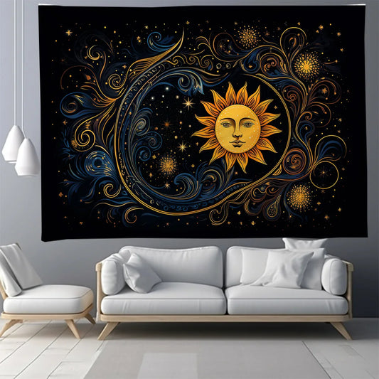 Decobites Sun & Moon Starry Sky Tapestry: Nordic Home Decor Wall Hanging & Picnic Mat