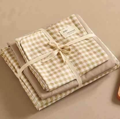 DecorBites™ Japanese Grid Printed Cotton Bedding Set in Queen/King for Cozy Sleep