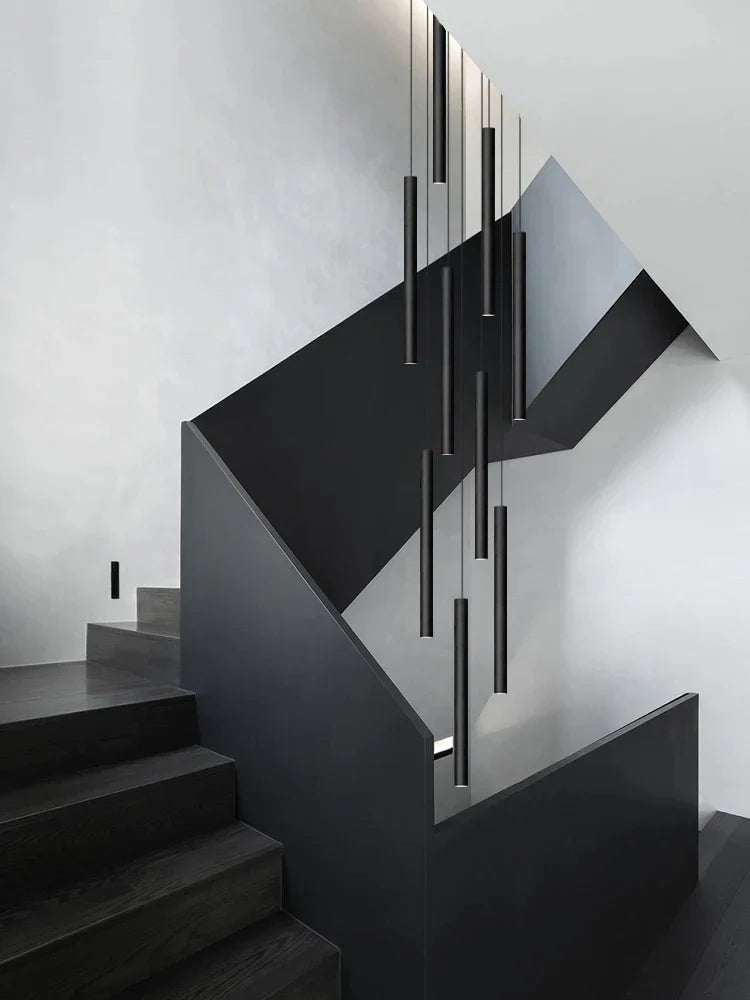 DecorBites™ Cylindrical LED Staircase Chandelier Suspension Light - Modern Villa Water Pipe Fixture