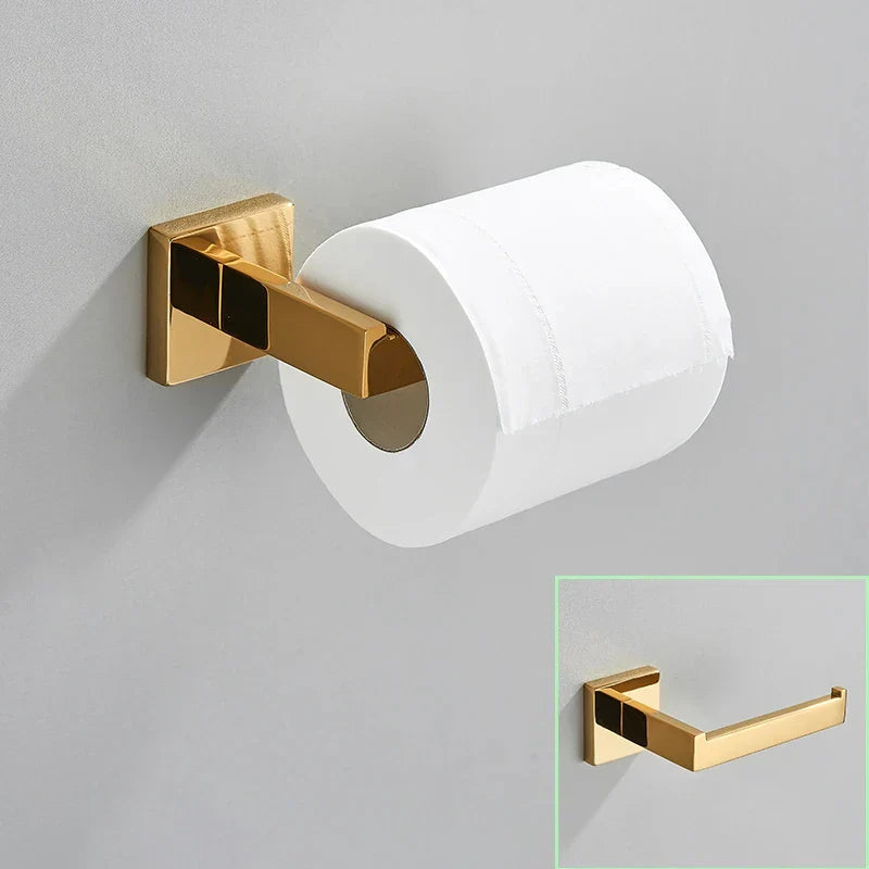 DecorBites™ Brushed Gold Bathroom Hardware Set Stainless Steel Towel Bar Robe Hook Toilet Paper Holder