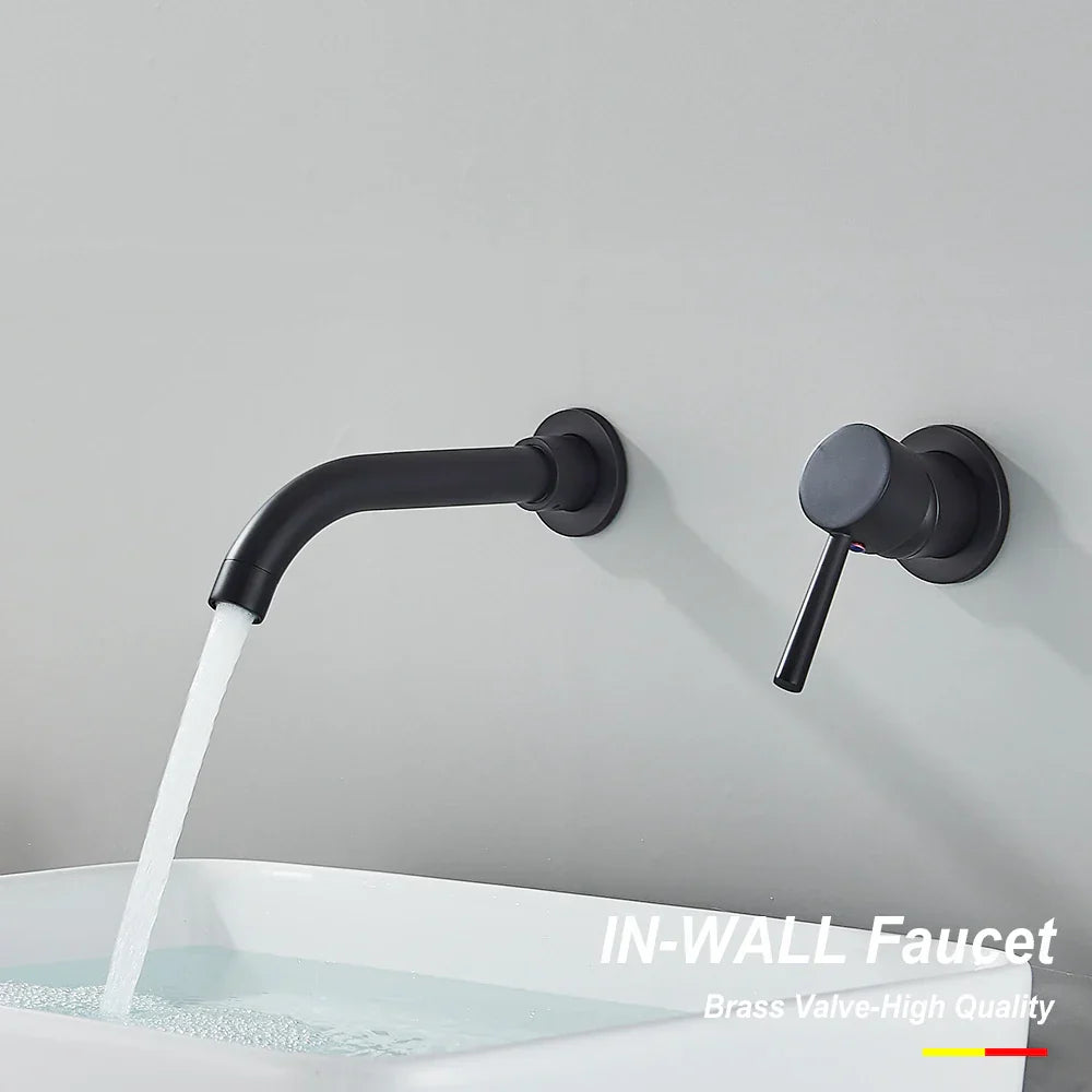 Decorbites™ Gold Messing Badezimmerarmatur mit modernem Hebelgriff, Wandmontage Waschtischhahn