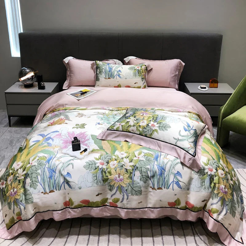 DecorBites™ Eucalyptus Lyocell Flowers Duvet Set with Sheet & Pillowcases