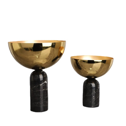 DecorBites™ Golden Fruit Bowl Marble Base Handicraft Tray Vase Figurine Metal Container