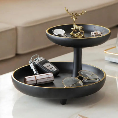 Bandeja de mesa de centro de doble capa DecorBites™: elegante caja de almacenamiento para cosméticos, llaves y decoración.