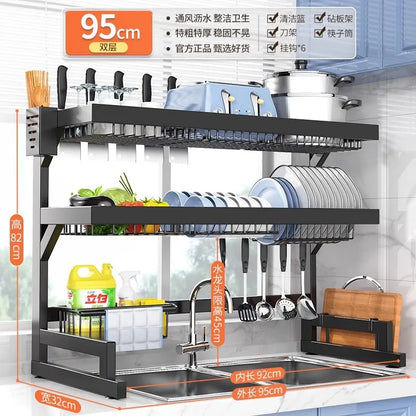 DecorBites™ Escurridor de platos y organizador de utensilios de 2 niveles para fregadero