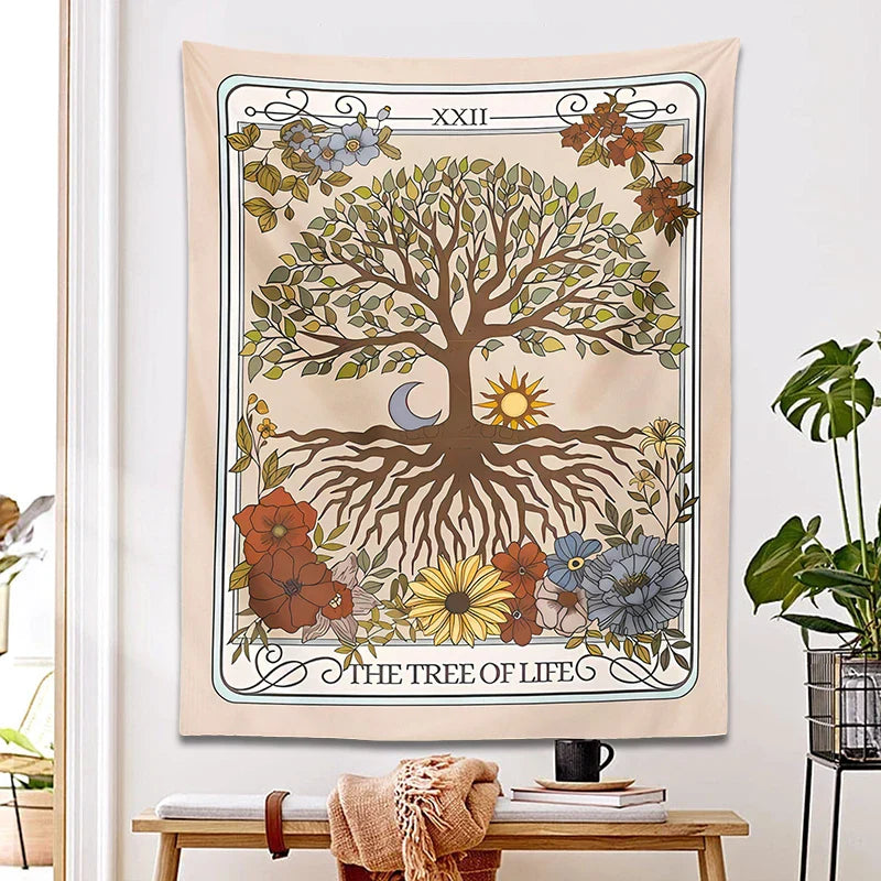 Decobites Tree of Life Tarot Tapestry Wall Hanging for Mystical Forest Vibes