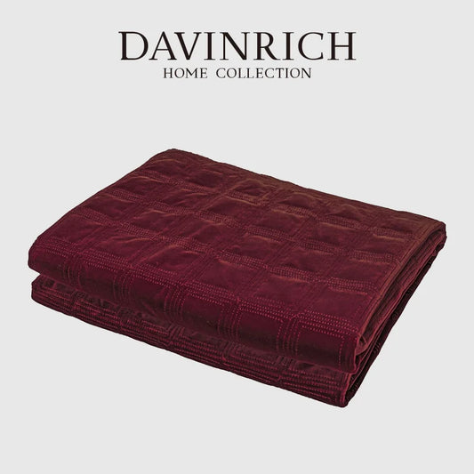 DecorBites™ Burgundy Velvet Geometric Embroidered Bed Runner Luxury Bedroom Hotel Wedding