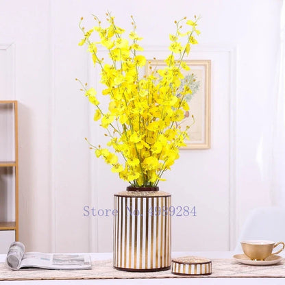 DecorBites™ Golden Stripe Ceramics Vase with Cover, Modern Storage Jar for Home Decor