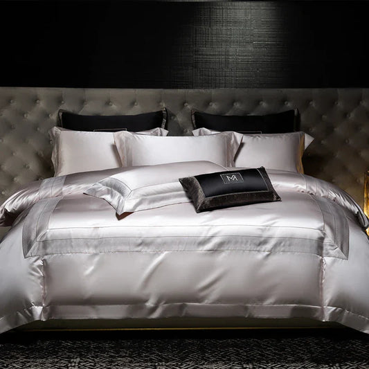 Decobites Silky Satin Brocade Jacquard Bedding Set with Egyptian Cotton for Luxury Comfort