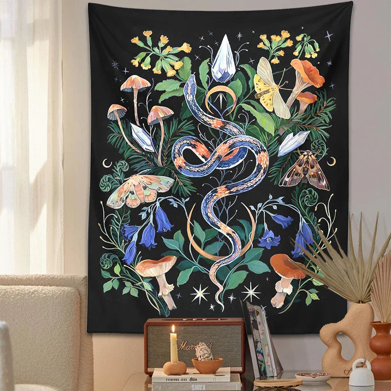 Mushroom Snake Tapestry Wall Hanging Hippie Boho Room Decor by Decobites