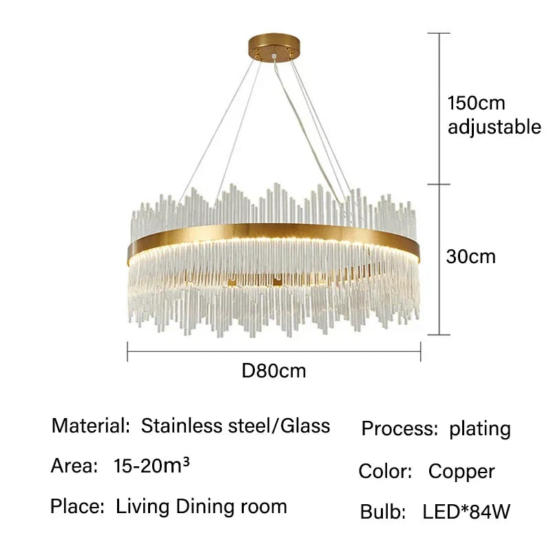 DecorBites™ Glass Rod LED Pendant Chandelier: Elegant Lighting Fixture for Home Living Dining Bedroom Decor