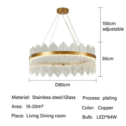 DecorBites™ Glass Rod LED Pendant Chandelier: Elegant Lighting Fixture for Home Living Dining Bedroom Decor