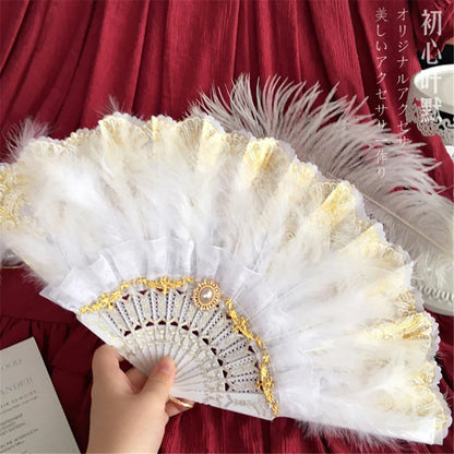 DecorBites™ Elegant Gemstone Handle Lace Fan for Dark Gothic Court Party