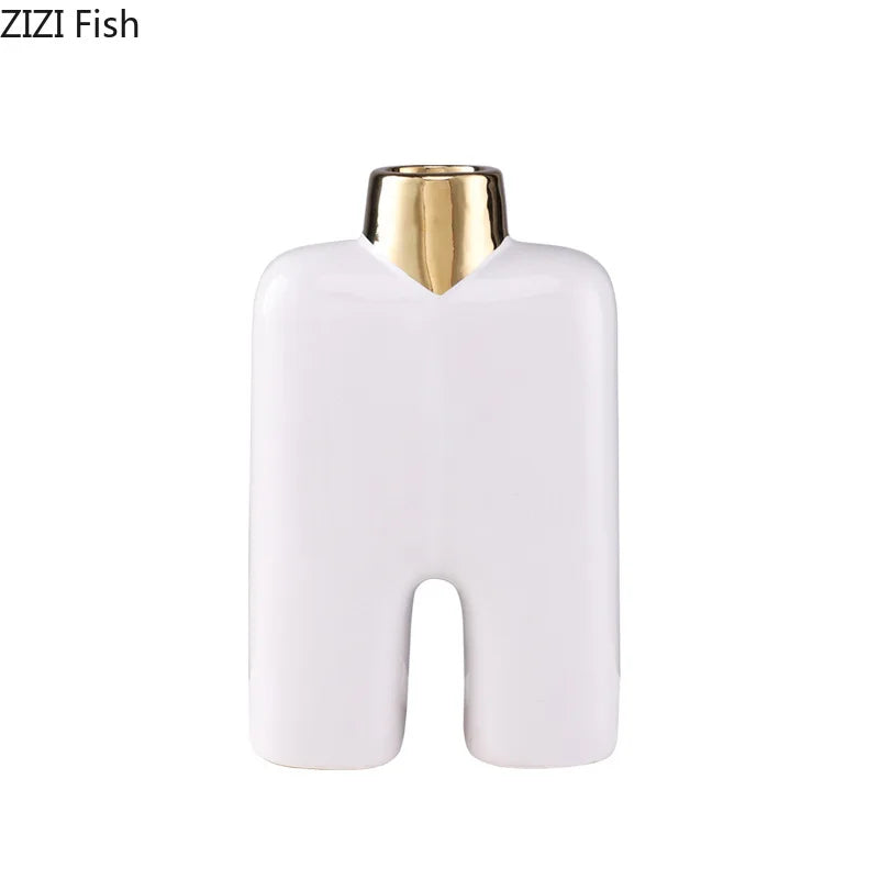 DecorBites™ Gold Ceramic Vase Desk Decor Artificial Flower Arrangement Aesthetic Room Vase