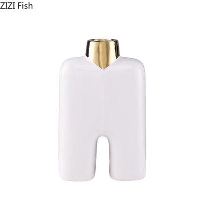 DecorBites™ Gold Ceramic Vase Desk Decor Artificial Flower Arrangement Aesthetic Room Vase