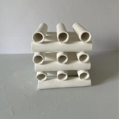DecorBites™ Geometric Ceramic Pipe Stack Decorative Figurines White Ornaments