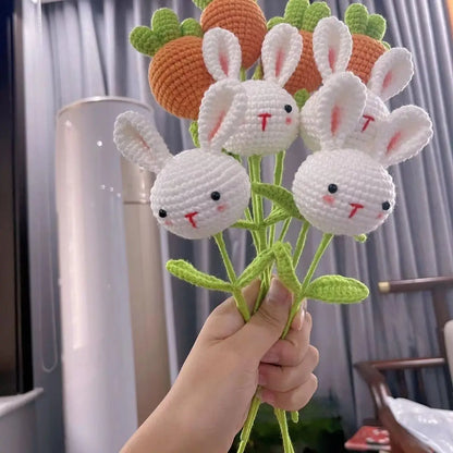 DecorBites™ Knitted Sunflower & Rabbit Bouquet: Handmade Crochet DIY Home Decor & Gift