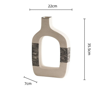 Florero de cerámica DecorBites™ con rayas geométricas para decoración del hogar y arreglos florales