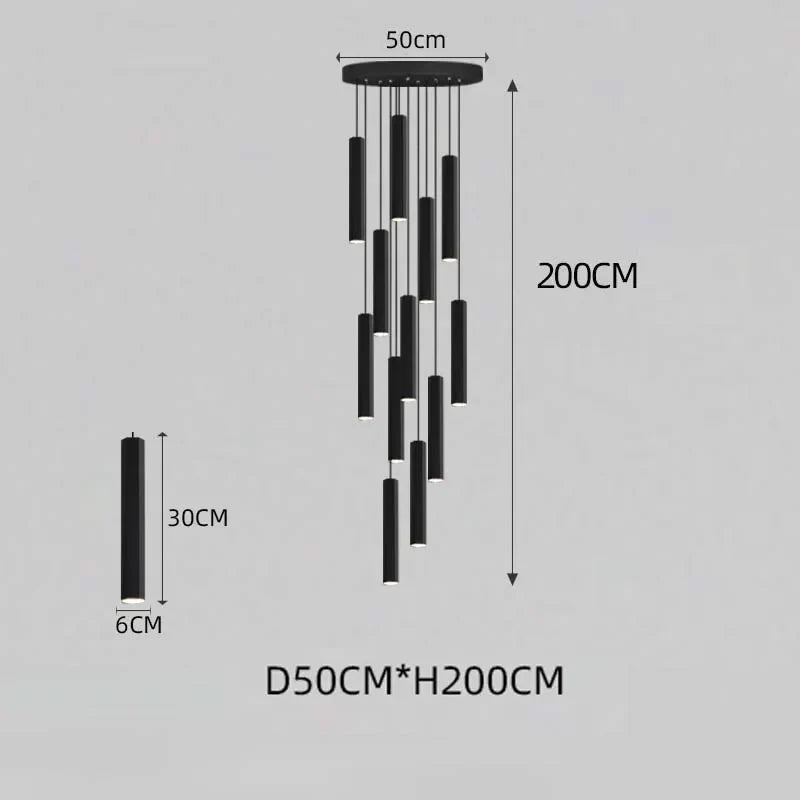 Lámpara de araña para escalera DecorBites™ con cristal LED negro: Diseño nórdico moderno, lámpara colgante creativa para isla