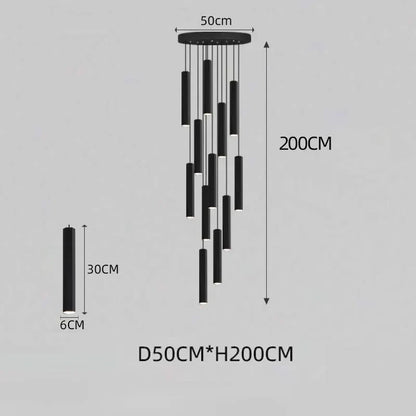 Lámpara de araña para escalera DecorBites™ con cristal LED negro: Diseño nórdico moderno, lámpara colgante creativa para isla
