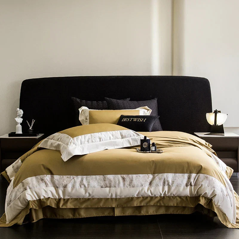 Conjunto de Ropa de Cama de Algodón Egipcio Luxe™ Decorbites - Cubrecama de Tamaño Queen King Sábana Plana Fundas de Almohada