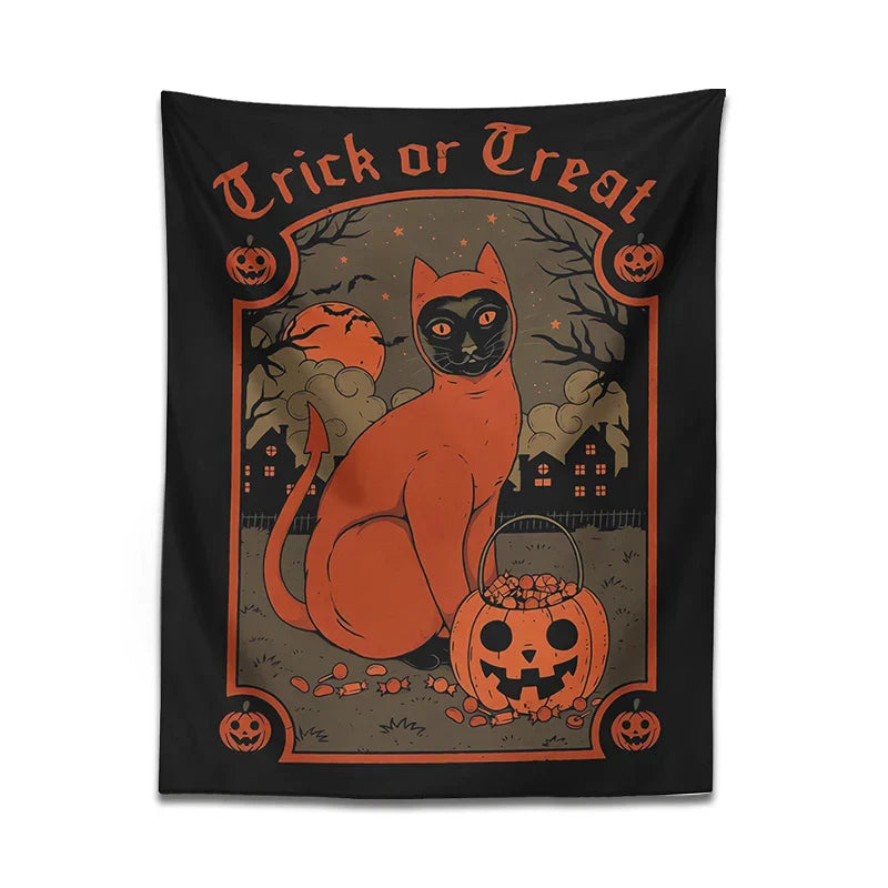 Decorbites™ Tapiz de gato de Halloween colgante de pared para decoración hogareña dulce y espeluznante