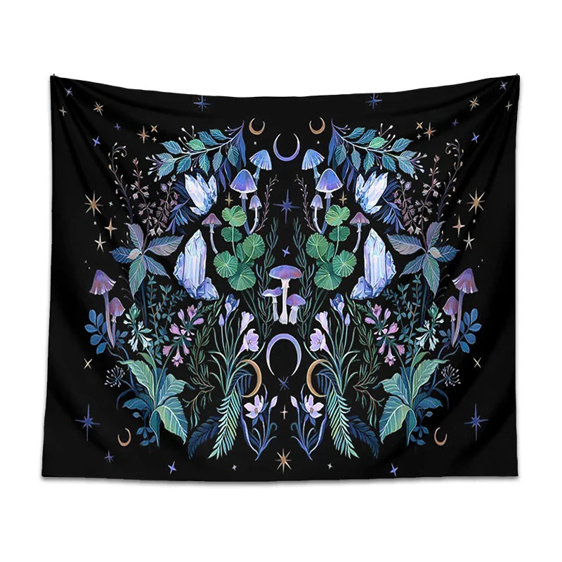 Decobites Moon Moth Mushroom Forest Mandala Tapestry Botanical Bedroom Decor