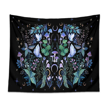 Decobites Moon Moth Mushroom Forest Mandala Tapestry Botanical Bedroom Decor