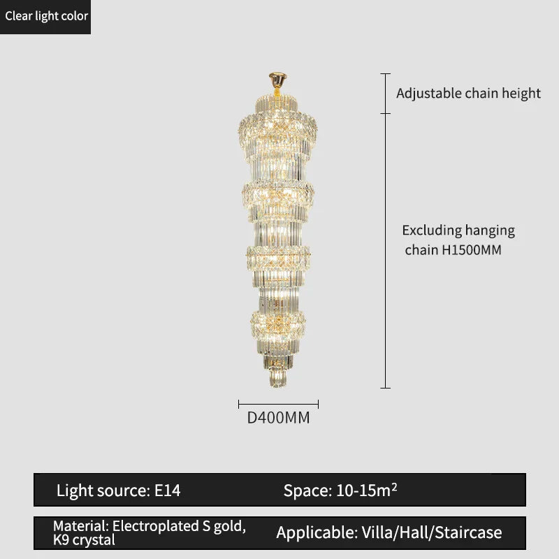 DecorBites™ Elegant Crystal Hollow Long Chandelier for Duplex Living Room and Stairwell