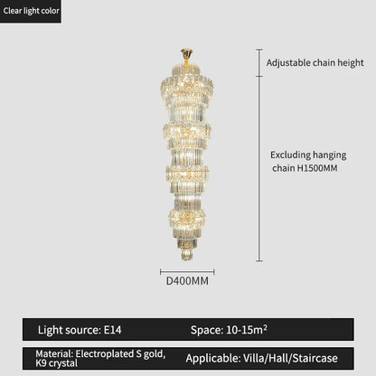DecorBites™ Elegant Crystal Hollow Long Chandelier for Duplex Living Room and Stairwell