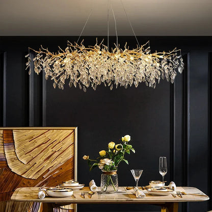 Lámpara colgante LED DecorBites™ Crystal Branch - Lámpara colgante dorada para comedor de lujo