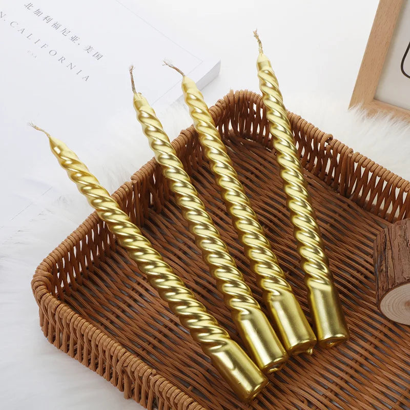 4pcs Birthday Candles Cake Candle Romantic Dining Table Long Spiral Twisted Decorative Wax Candle Chirstmas Wedding Home Decor